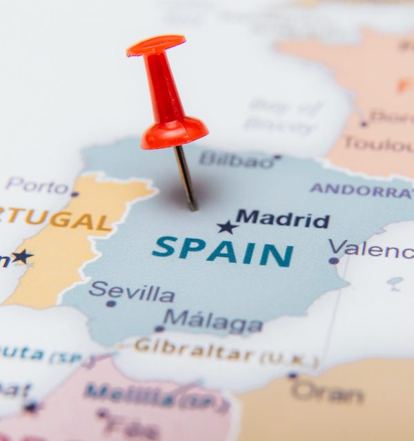 Map of Spain with a red pushpin.